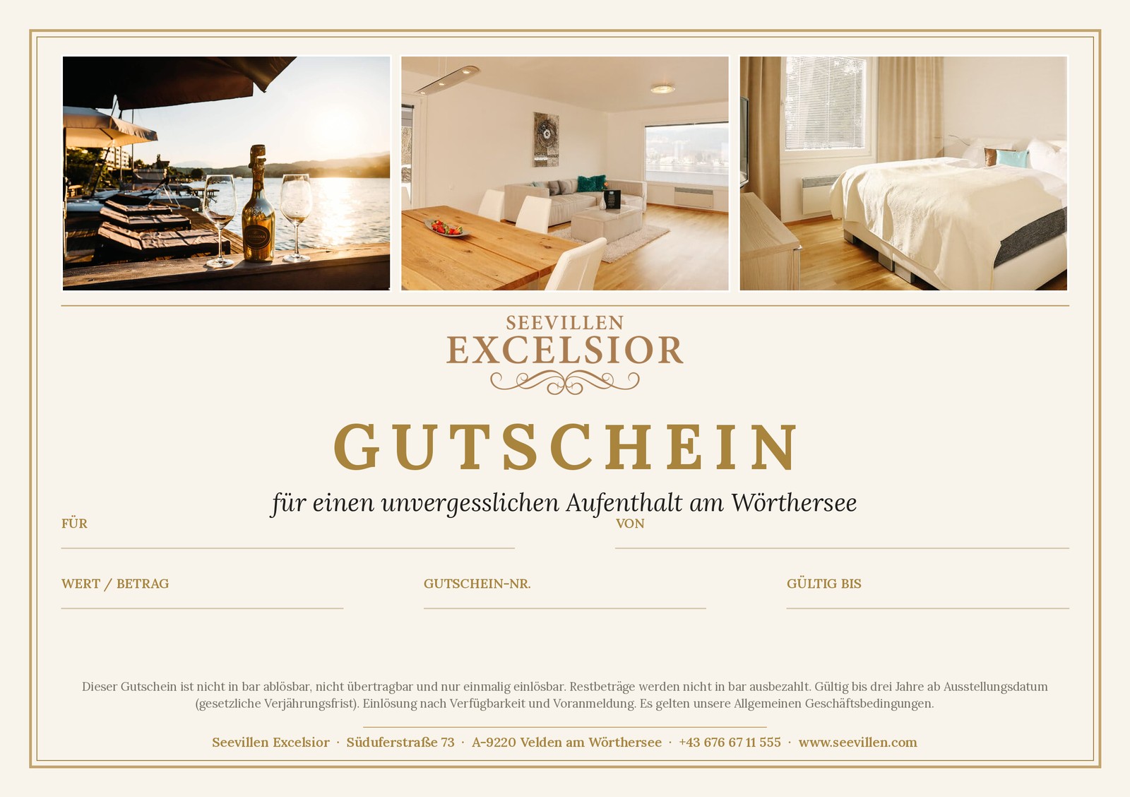 Geschenkgutschein der Seevillen Excelsior am Wörthersee