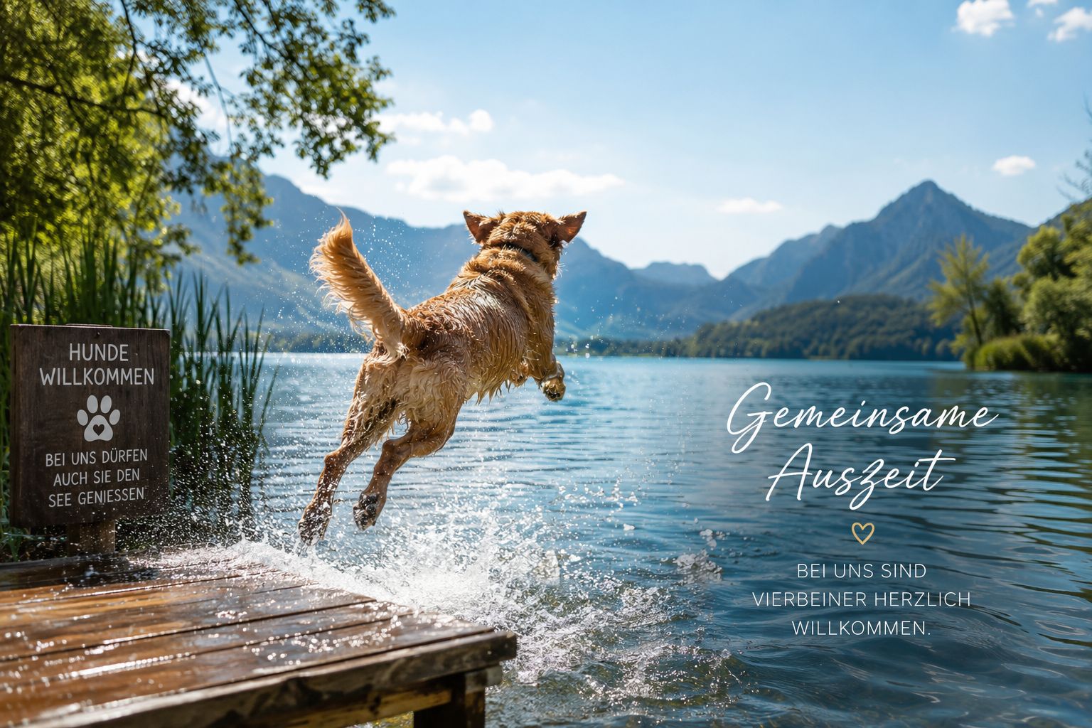 Hund springt in den W&ouml;rthersee &ndash; in den Seevillen Excelsior sind Hunde herzlich willkommen